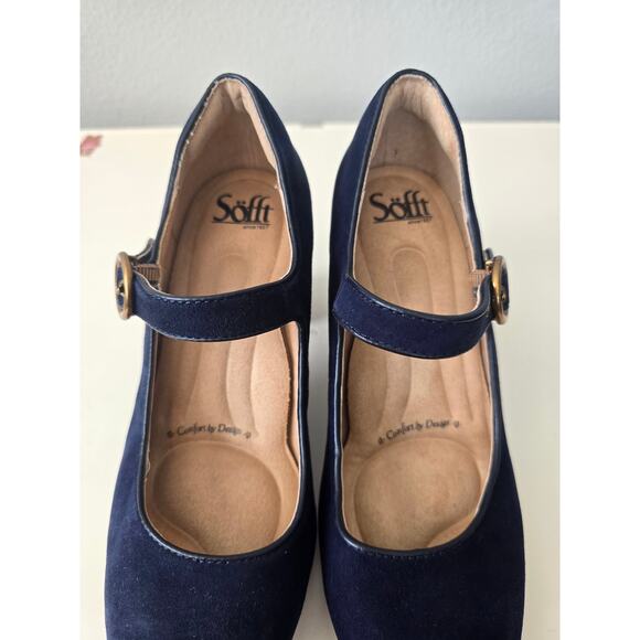 Söfft Navy Suede Mary Jane Heels 7M | Vintage-Inspired Block Heel Round Toe - Picture 8 of 11